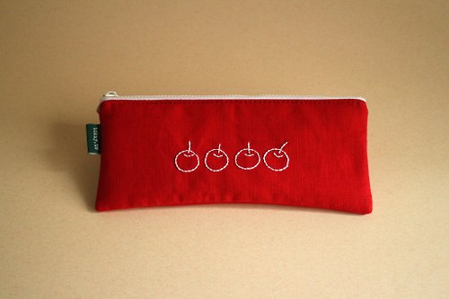 tokay.tw 紅色蘋果刺繡拉鏈筆袋 布質鉛筆盒