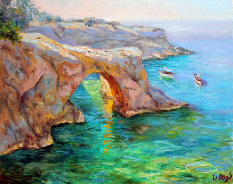 Scenery painting Original Art landscape artwork marine art Cliffs Ocean painting - 海報/掛畫/掛布 - 其他材質 多色