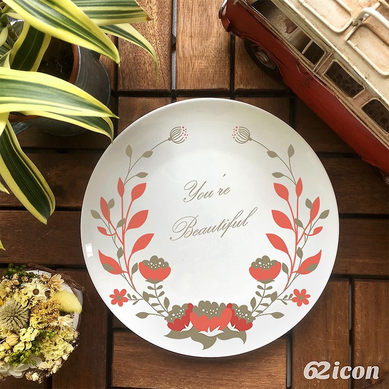 You're Beautiful / 8 吋 bone porcelain plate European wreath series tableware layout - Plates & Trays - Porcelain Pink