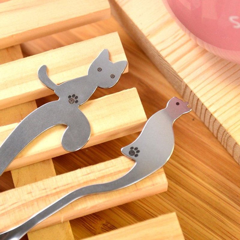 [Desk+1] Cat Stirring Spoon - Love of Long and Short Feet - Four Entering Group - ช้อนส้อม - โลหะ สีเทา