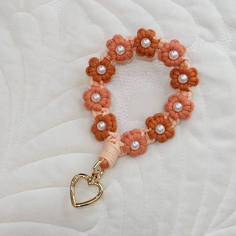 Full pearl love buckle wrist lanyard - เชือก/สายคล้อง - ผ้าฝ้าย/ผ้าลินิน สีส้ม