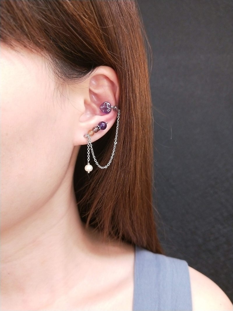 earring. Amethyst * hair crystal stainless steel clothing earrings ear bone clip - Earrings & Clip-ons - Crystal Purple