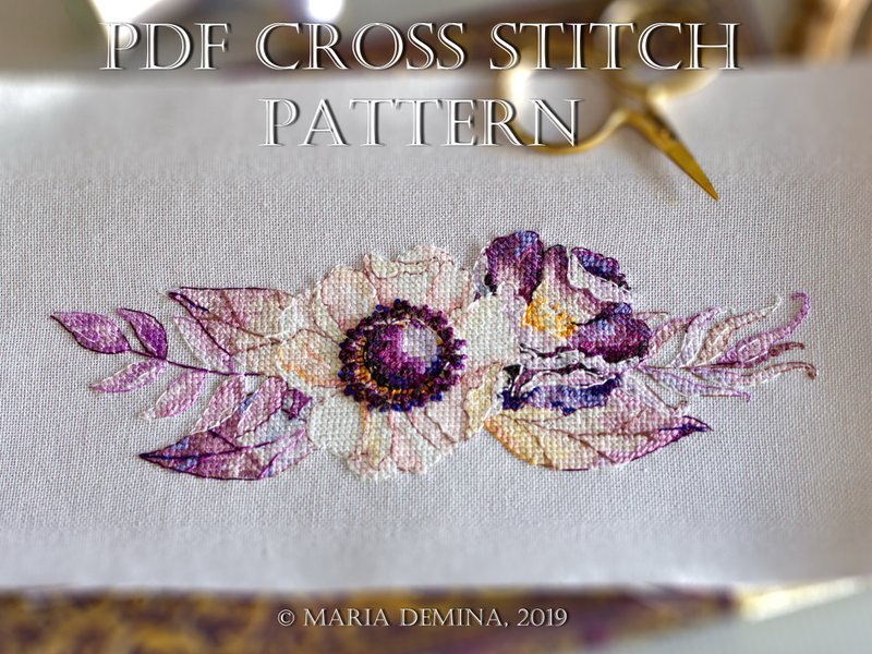 Watercolor Purple Bouquet II PDF cross stitch pattern - 手工藝教學/工具書 - 其他材質 