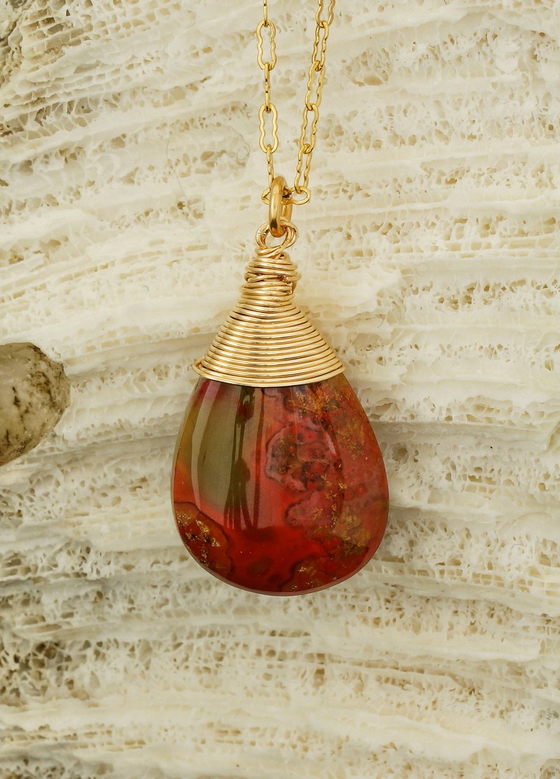 14K GF Fighting Blood Agate Necklace ZGR-06 - สร้อยคอ - เครื่องเพชรพลอย 