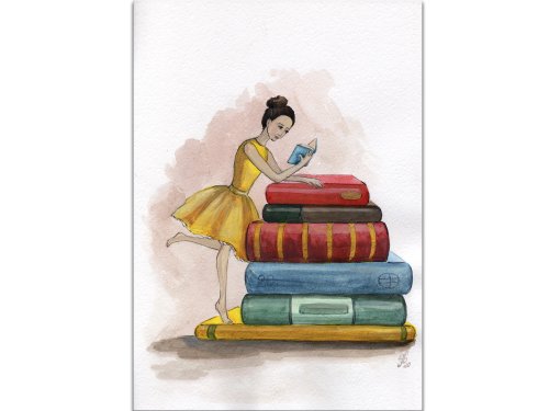 Nadya Ya Art 書愛好者繪畫 / 女孩肖像 / 掛畫 / 水彩畫 / 客廳 掛畫 / 畫