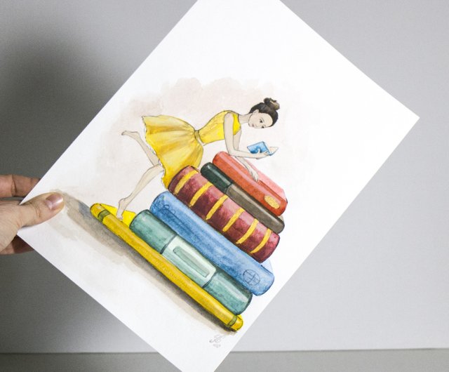 Girl Painting Book Lover Original Art Girl with Book Artwork Watercolor  Painting - Shop Nadya Ya Art Posters - Pinkoi