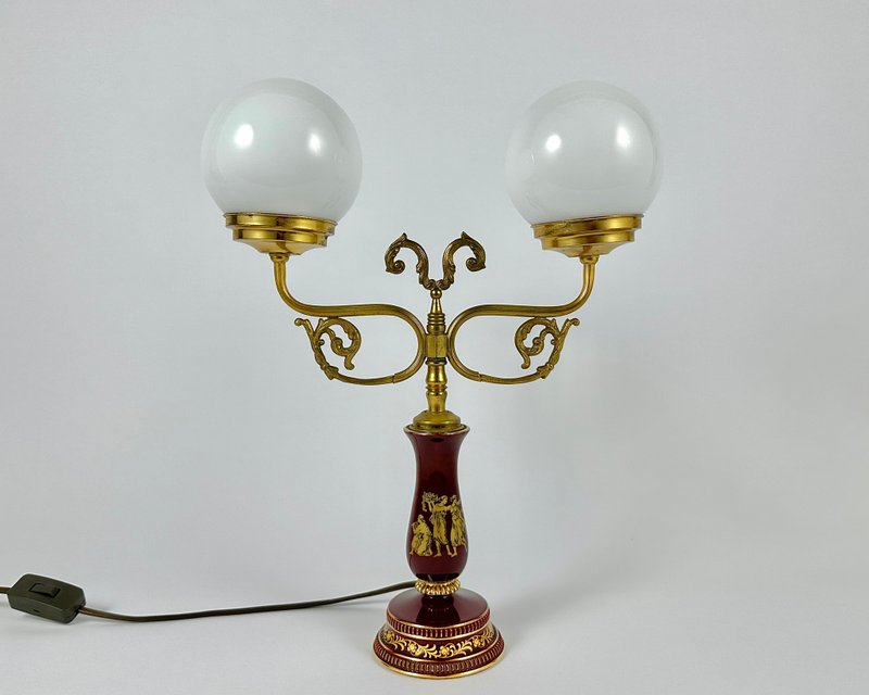 Vintage Table Lamp White Gold Table Lamp With Metal Base Opal Matt Glass Shade - Lighting - Other Metals Gold