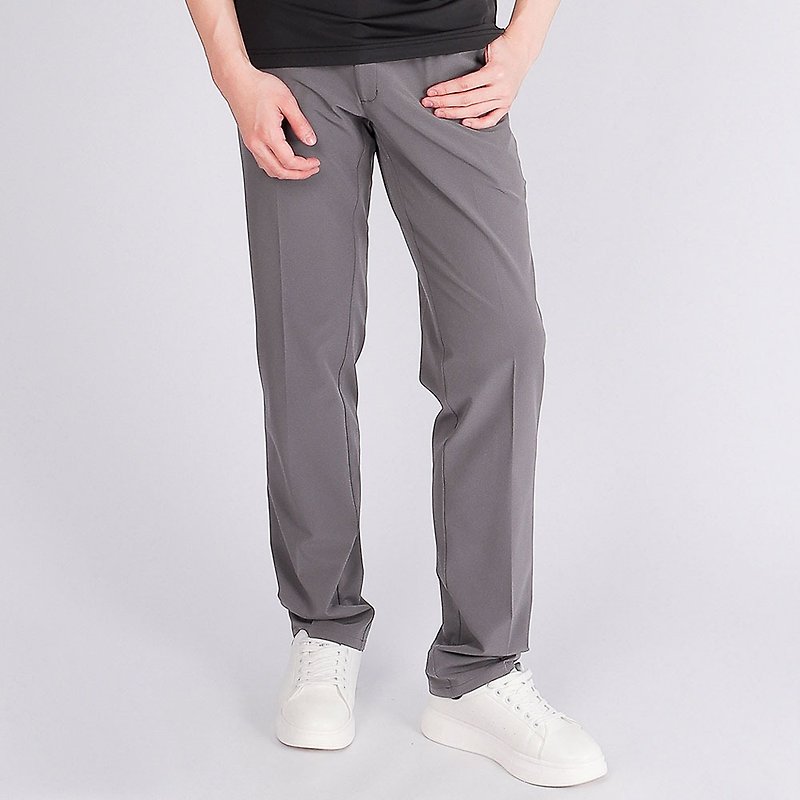 [Boyfriend gift/Free shipping] Moisture wicking elastic plain straight men's trousers│Dark gray - กางเกงขายาว - ผ้าฝ้าย/ผ้าลินิน สีเทา