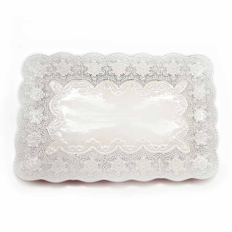 義大利 VBC casa │ 蕾絲系列 40 cm 三明治盤 / 米白色 - 盤子/餐盤 - 陶 白色