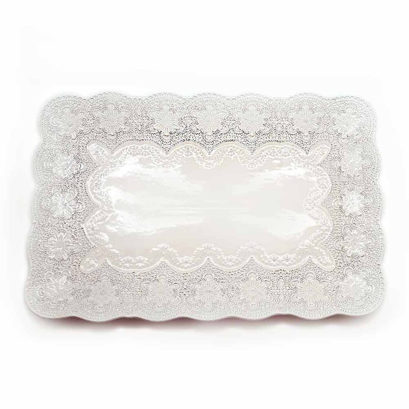 MERLETTO - 40 CM RECTANGLE PLATE (CREAM) - จานและถาด - ดินเผา ขาว