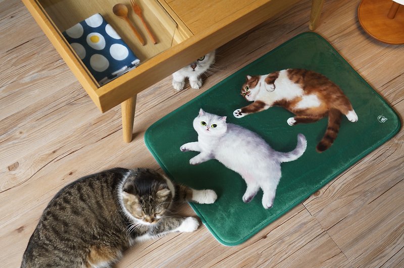 MEWJI original cute cat room door bathroom kitchen carpet floor mat green tabby cat and British short - Rugs & Floor Mats - Polyester Multicolor