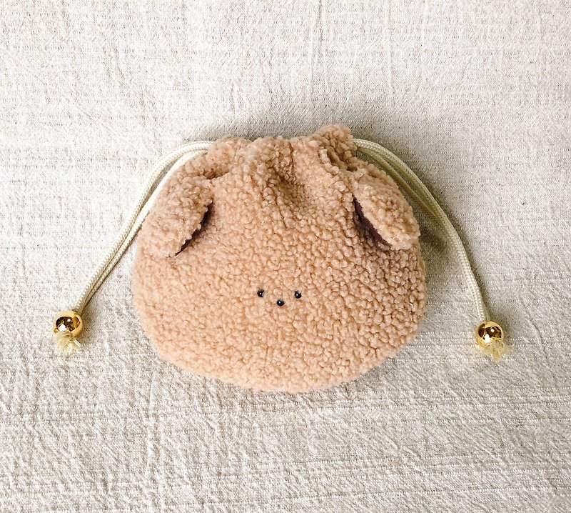 Inu-chan drawstring pouch [beige] - Toiletry Bags & Pouches - Cotton & Hemp Brown