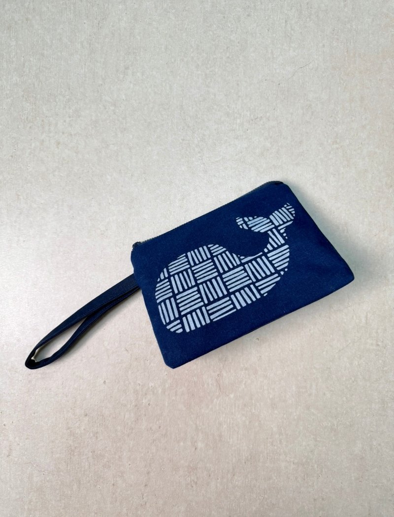 【記憶有限】藍染め化粧ポーチ・収納ポーチ - クジラ - ポーチ - コットン・麻 ブルー