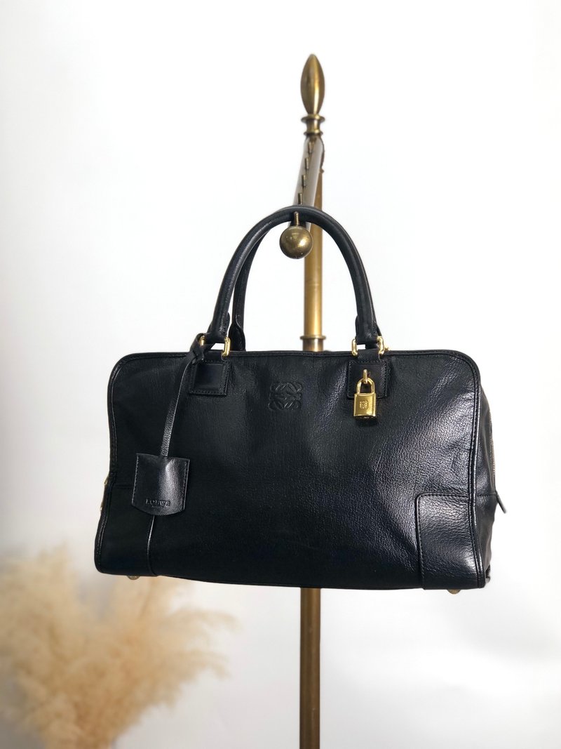 【 日本直送　名牌中古包 】LOEWE ロエベ アマソナ36 ハンドバッグ ブラック アナグラム レザー ボストン vintage ヴィンテージ  wabxcs - 手提包/手提袋 - 真皮 黑色
