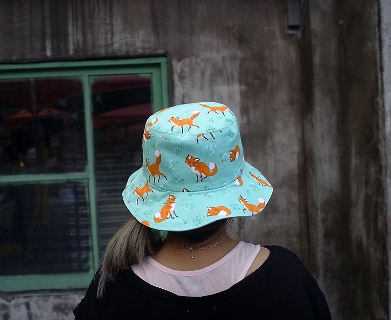 Fox boy handmade fisherman hat - หมวก - ผ้าฝ้าย/ผ้าลินิน สีเทา