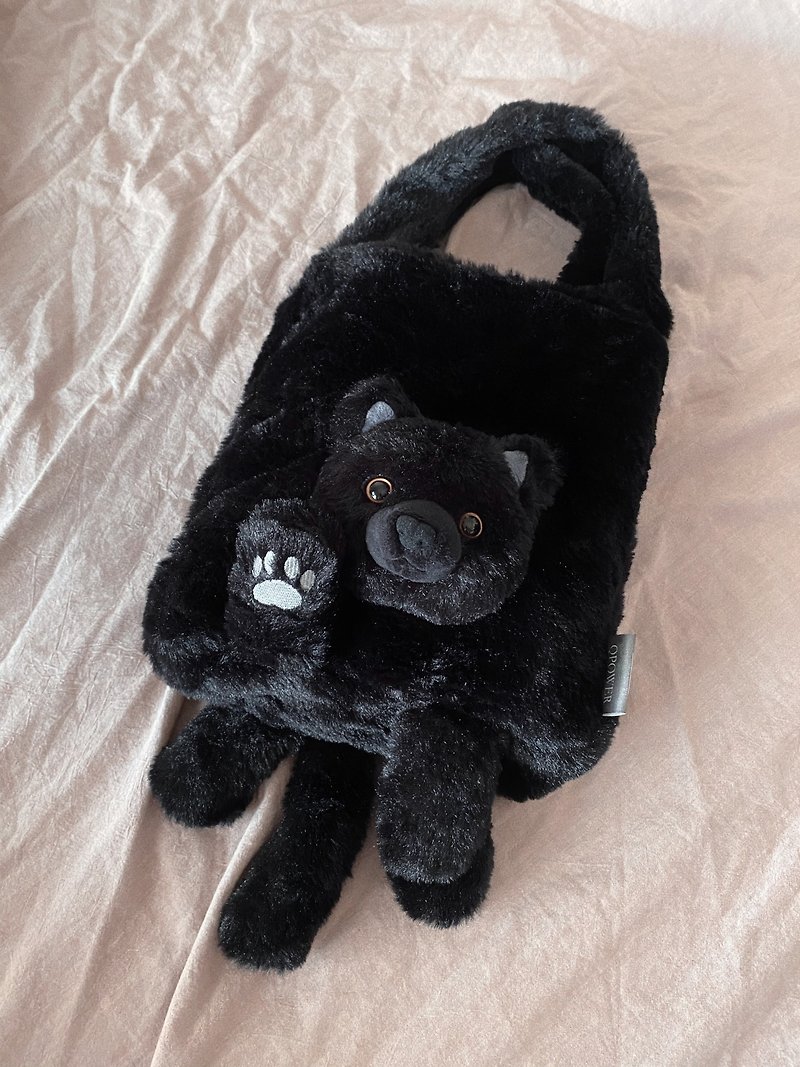 獨家設計/我想帶貓出門系列-黑貓毛絨側背包 / BLACK CAT BAG - 側背包/斜背包 - 其他人造纖維 黑色