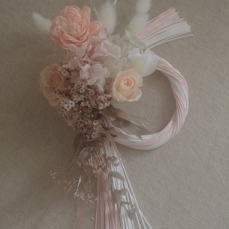 Pink and white elegant Japanese-style water infusion with rope, straight style, eternal rose ceremony - Dried Flowers & Bouquets - Plants & Flowers Pink