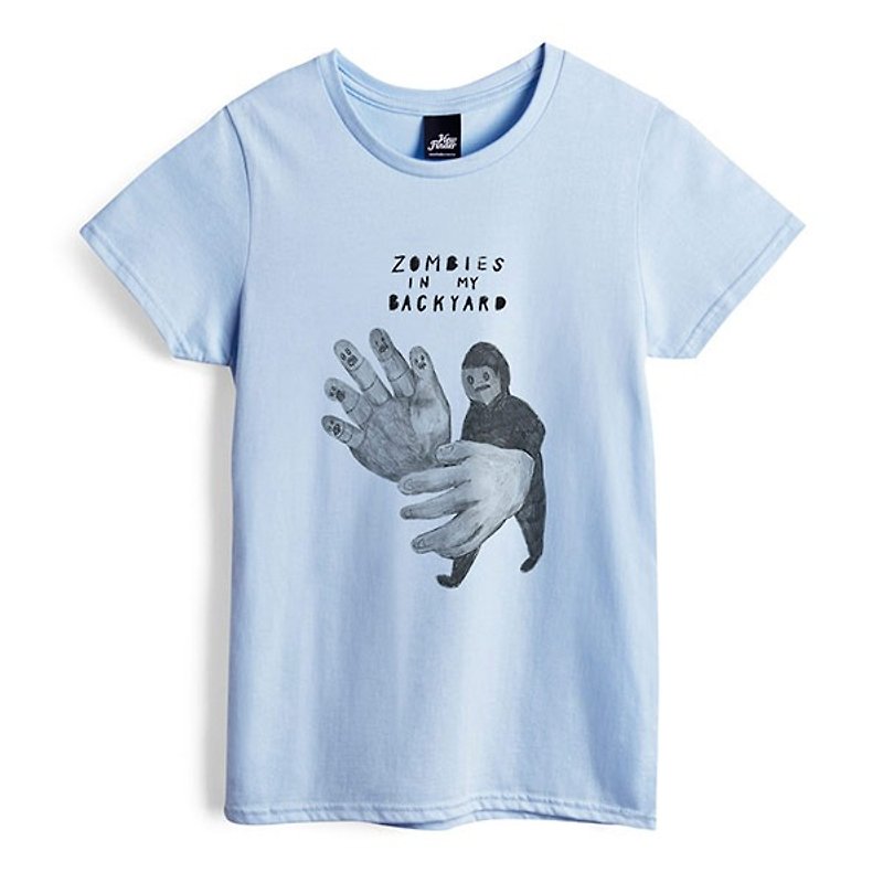 ステファンと彼の大きな手-ウォーターブルー-レディースTシャツ - Tシャツ - コットン・麻 ブルー