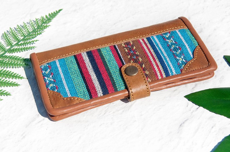 Woven stitching leather long clip / long wallet / coin purse / woven wallet - North African Moroccan ethnic leather - Wallets - Genuine Leather Multicolor
