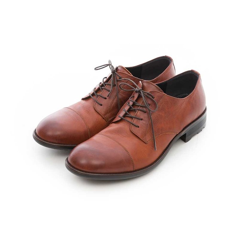 ARGIS Heighten Design Horizontal Derby Shoes #41216 Caramel Color-Handmade in Japan - รองเท้าหนังผู้ชาย - หนังแท้ สีนำ้ตาล