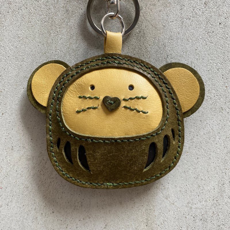 Rat Yu Cute Dharma Key Ring - Little Green Rat - Keychains - Genuine Leather Green