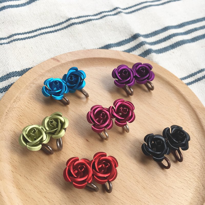 Classic rose ear clip earrings (six colors) - ต่างหู - โลหะ หลากหลายสี