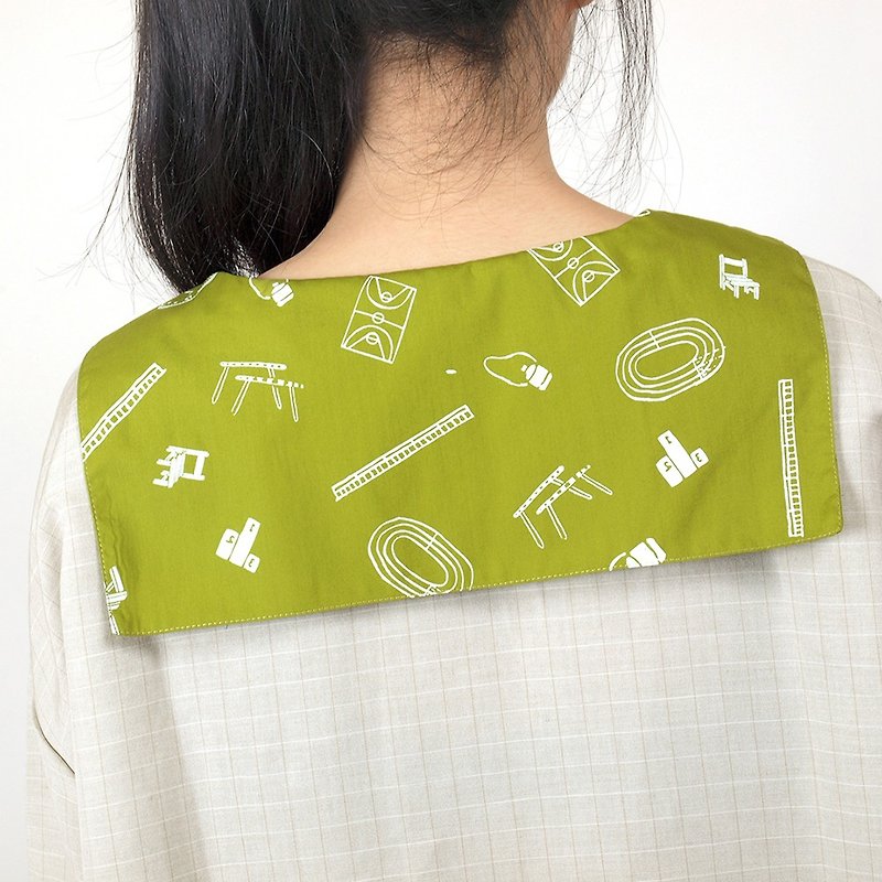 【HEYSUN】 small school printing navy collar fine check jacket - mustard green - Women's Tops - Cotton & Hemp Green