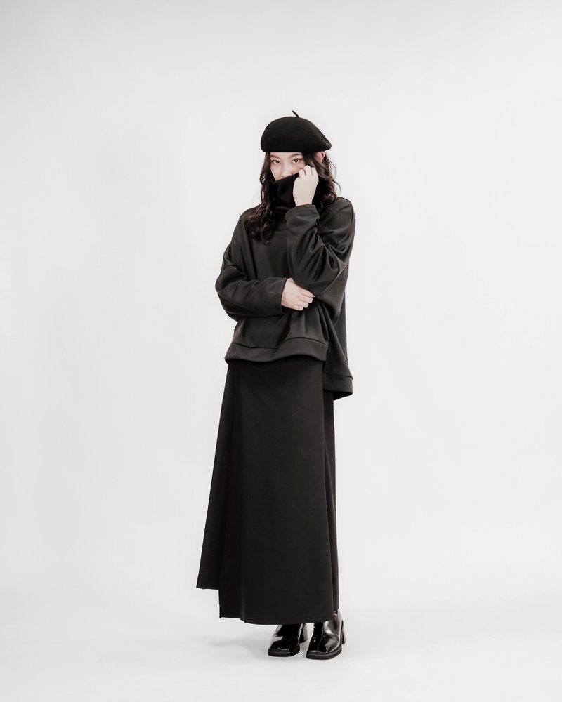 MUKK DESIGN ドルマンスリーブ前後差ヘムワイドハイネックトップス - トップス - ポリエステル ブラック