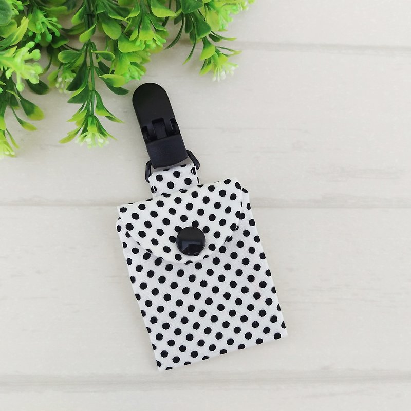 Black and white dots. Safe Charm Bag (can be increased by 40 embroidered names) - Omamori - Cotton & Hemp Black