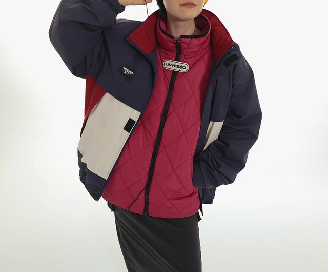 Unvesno (UN) Retro Stitching Warm Windproof Stand Collar Jacket