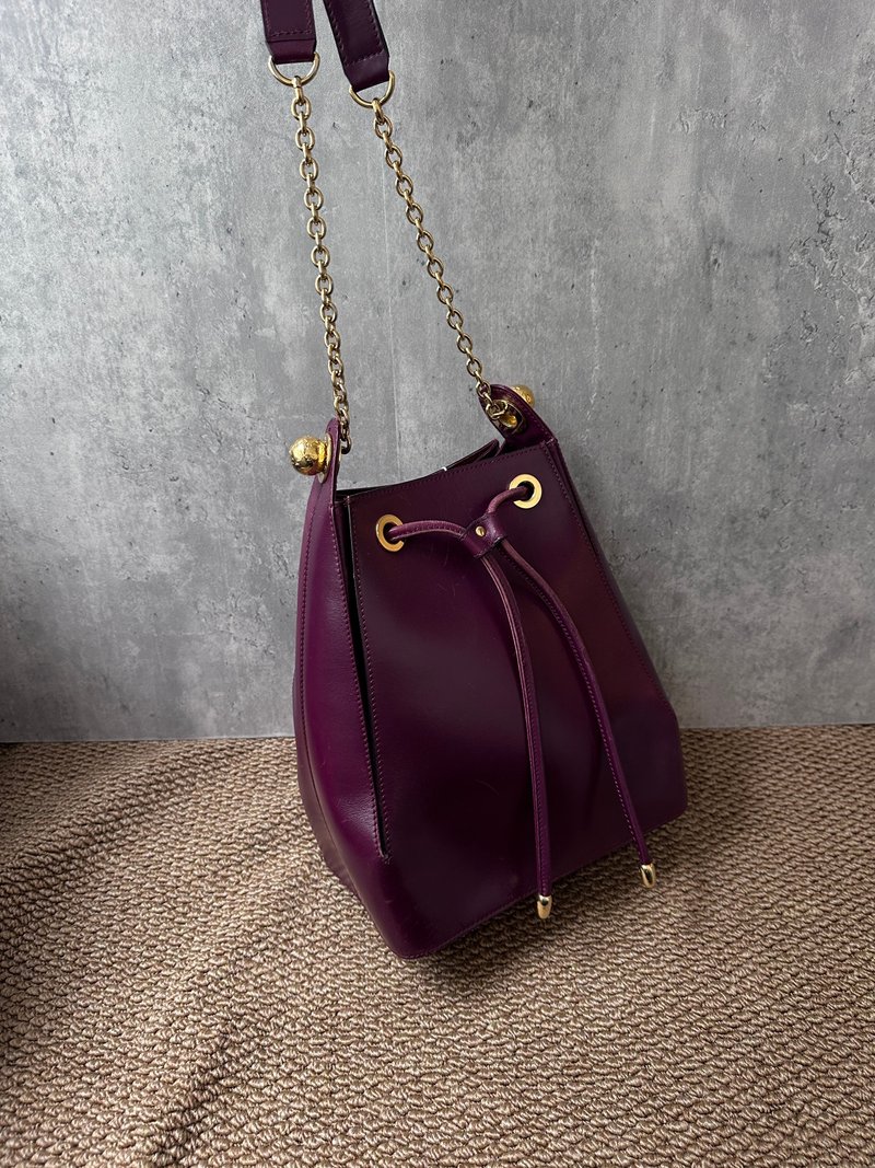 中古包 CELINE 思琳 勃根地酒紅色星球系列水桶包 - 手提包/手提袋 - 真皮 紅色