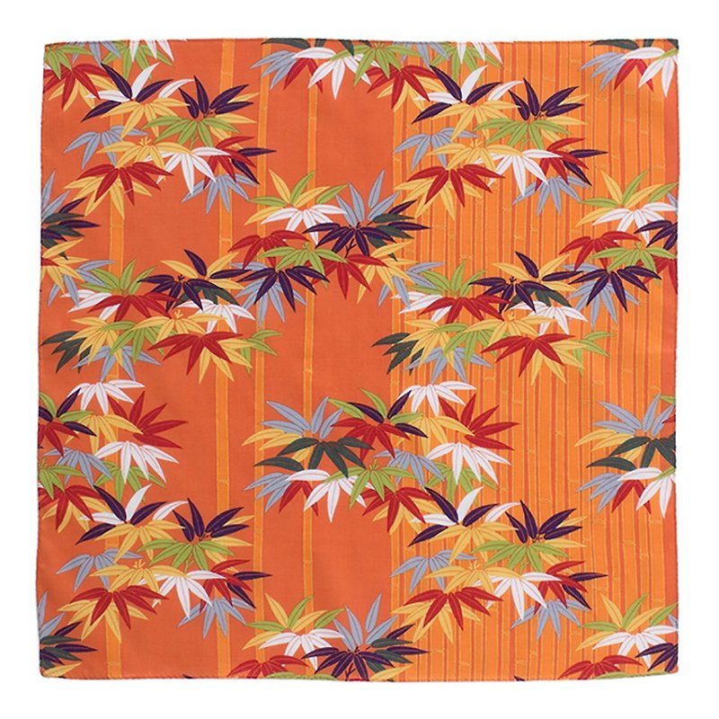GASHOEN, Bamboo, Noh, handkerchief, 45 x 45cm, 100% cotton, gift made in Japan - Handkerchiefs & Pocket Squares - Cotton & Hemp Orange