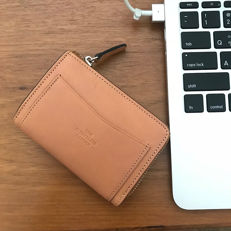 Coin zip purse /Tan - กระเป๋าใส่เหรียญ - หนังแท้ สีส้ม