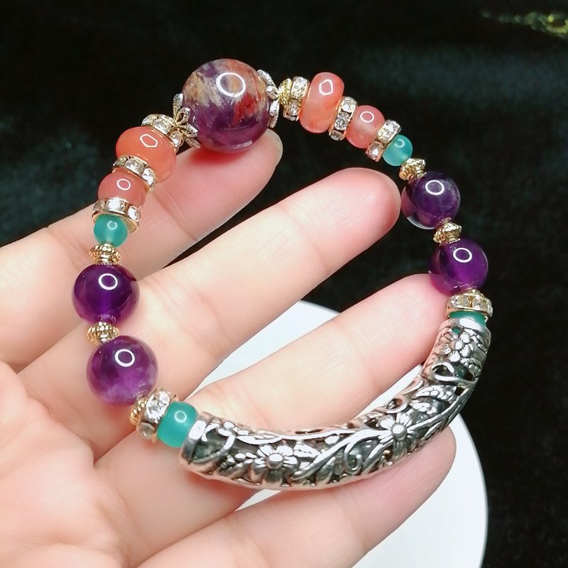 金銀財寶Jinyincaibao 紫鈦晶/鹽源瑪腦/橙南紅/天河石/紫水晶 - 手鍊/手環 - 水晶 
