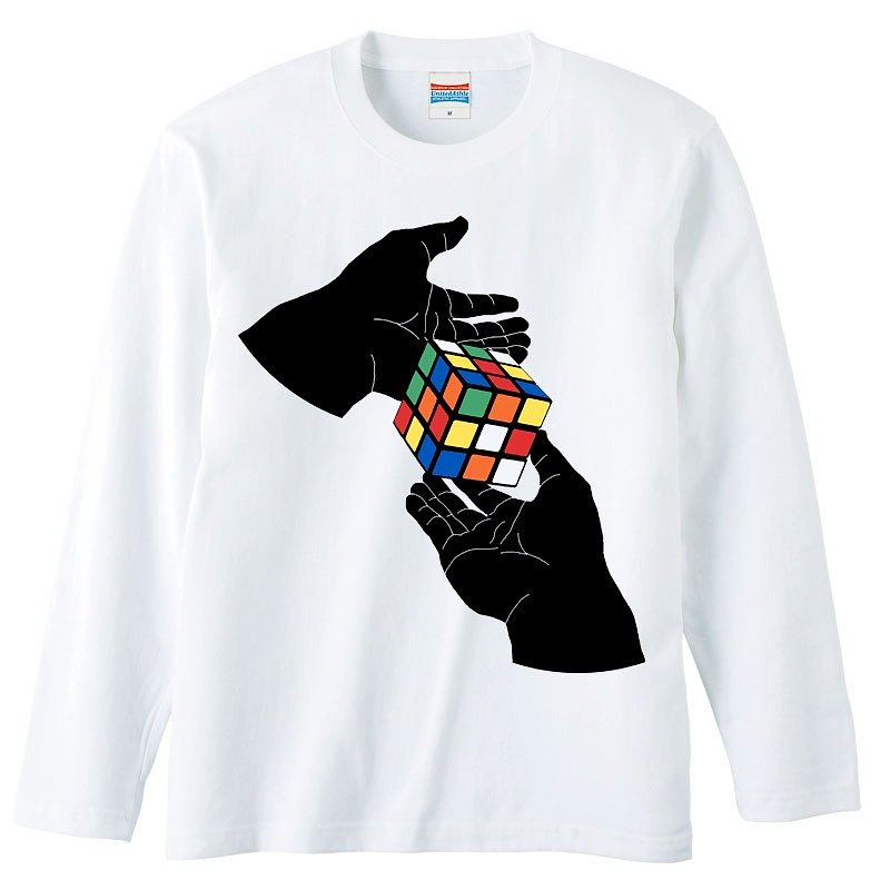 Long Sleeve T-shirt / Colorful Cube - เสื้อยืดผู้ชาย - ผ้าฝ้าย/ผ้าลินิน ขาว