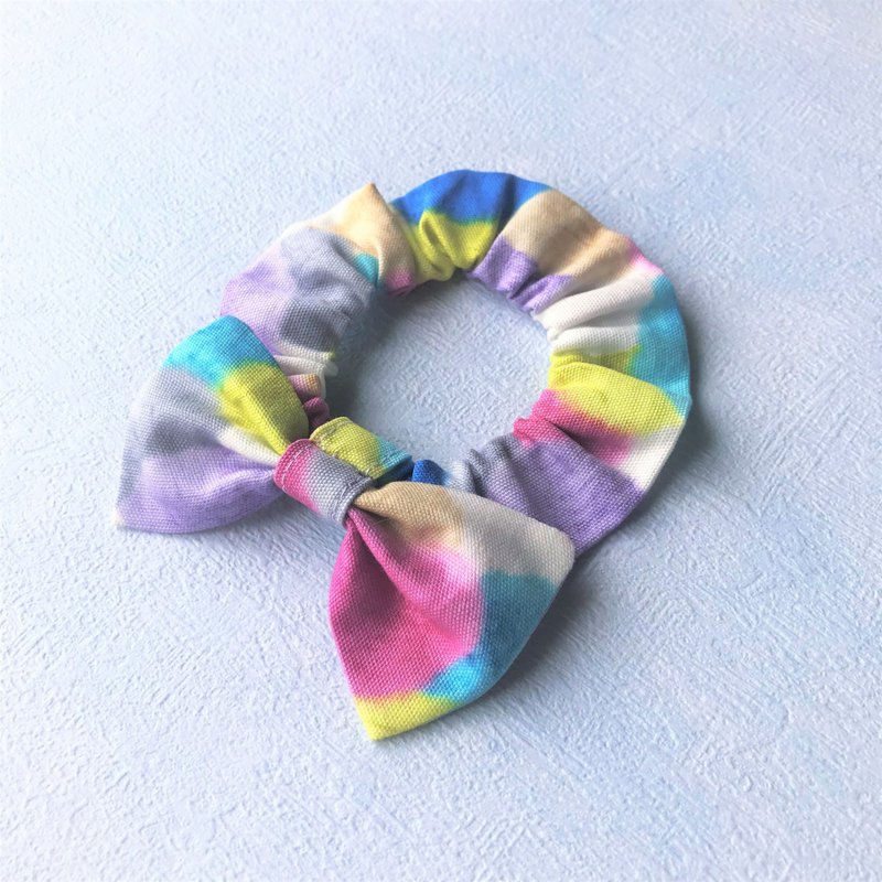 蝴蝶結鬆緊項圈 寵物領結 bow tie -- 彩色毛球_藍紫(現貨1) - 項圈/牽繩 - 棉．麻 藍色