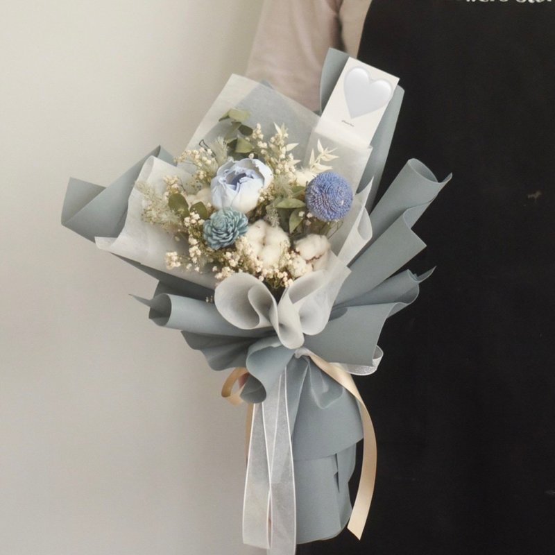 /湖水綠棉花花束/畢業花束 畢業禮 乾燥花 棉花 情人節 七夕 教師 - 乾燥花/永生花 - 植物．花 藍色