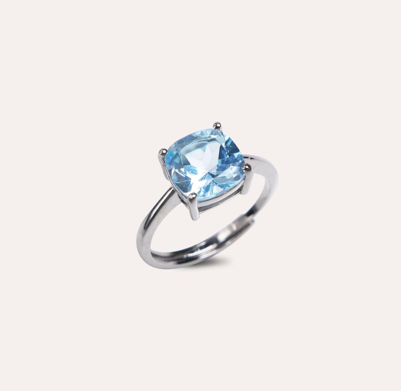 Andrite Stone Blue Square 8mm Ring Classic Series Square Gemstone Silver Jewelry - General Rings - Silver Blue