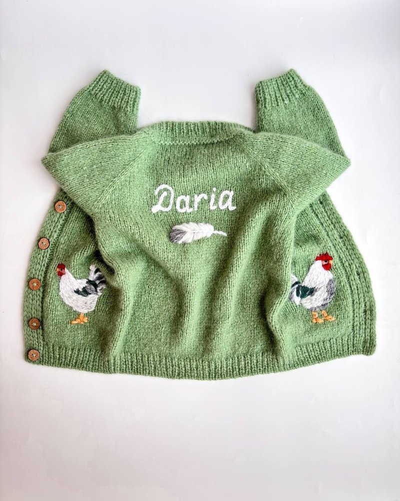 Winter personalized sweater with name baby boys, girls & embroidered chicken - เสื้อโค้ด - ขนแกะ 