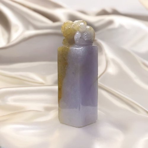 瓔珞翡翠 紫羅蘭飄黃翡翡翠印章 | 天然緬甸玉A貨翡翠 | 送禮