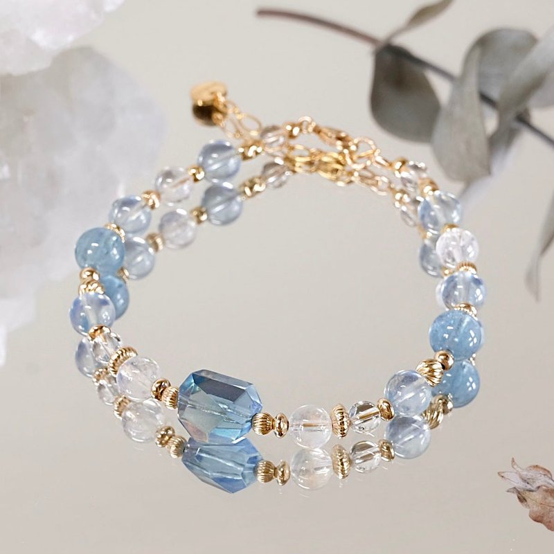 High quality vitreous aquamarine moonstone white crystal bracelet natural mineral crystal - สร้อยข้อมือ - เครื่องเพชรพลอย สีน้ำเงิน