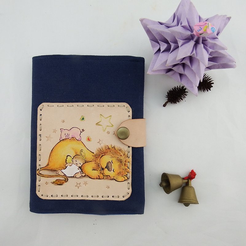 Angel lion pink pig eve leather notebook - สมุดบันทึก/สมุดปฏิทิน - หนังแท้ สีน้ำเงิน