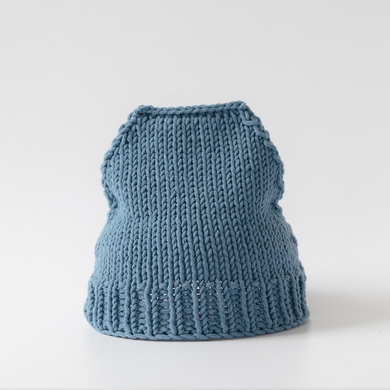 OTB105 ladder type hand-knitted cap - blue gray - Hats & Caps - Cotton & Hemp Blue