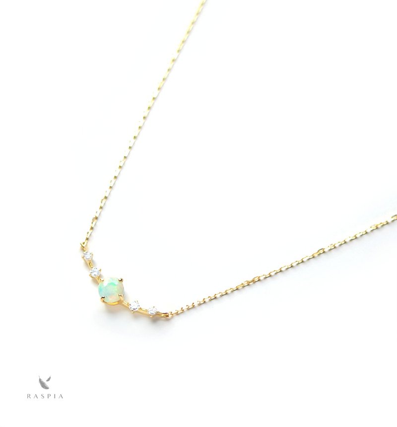 K18 Precious Opal and Diamond Necklace (Round Cut) ~Ello Lily~ October Birthstone - สร้อยคอ - เครื่องเพชรพลอย ขาว