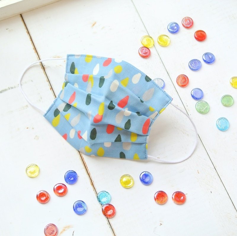 25%OFF | Practical handmade mask Rain Drops Blue | Cute retro dot pattern | - マスク - コットン・麻 ブルー