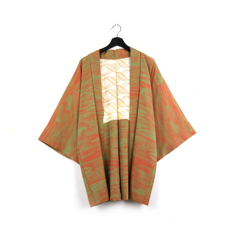 Back to Green-Japan brings back feathers to psychedelic fluorescent/vintage kimono - เสื้อแจ็คเก็ต - ผ้าไหม 