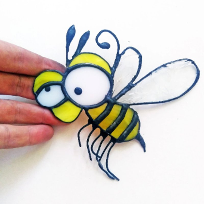 Insect decor bee, Stained glass, Suncatcher, Wall hangingMosaic - 壁貼/牆壁裝飾 - 玻璃 黃色