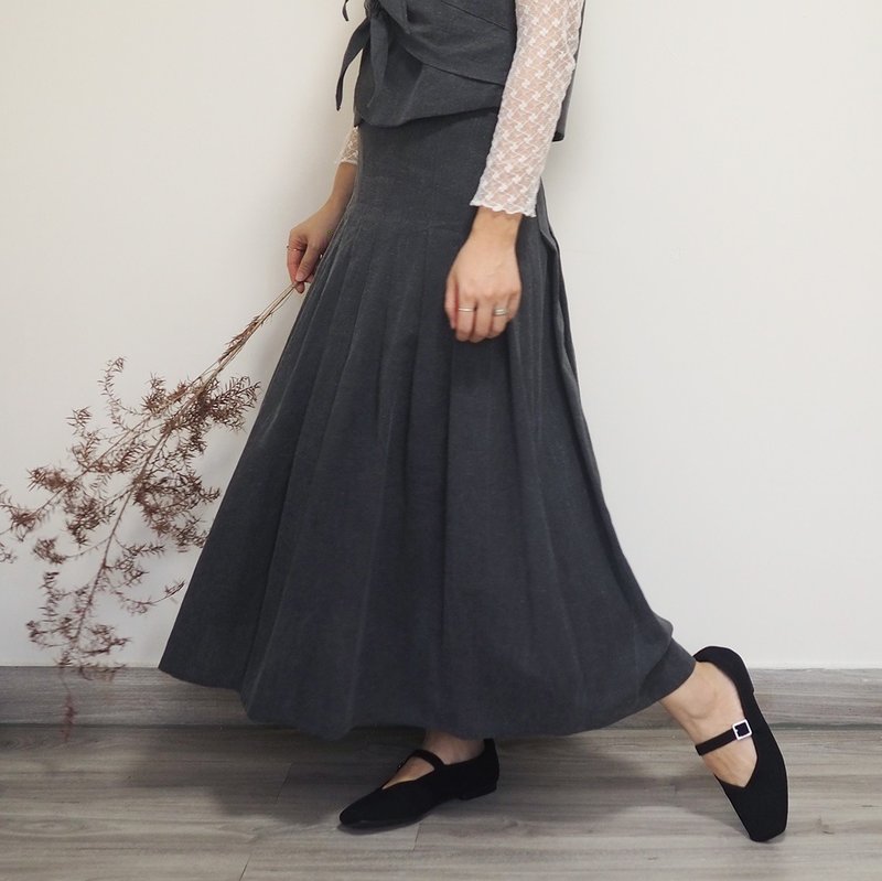 Pleated Skirt - กระโปรง - ผ้าฝ้าย/ผ้าลินิน 