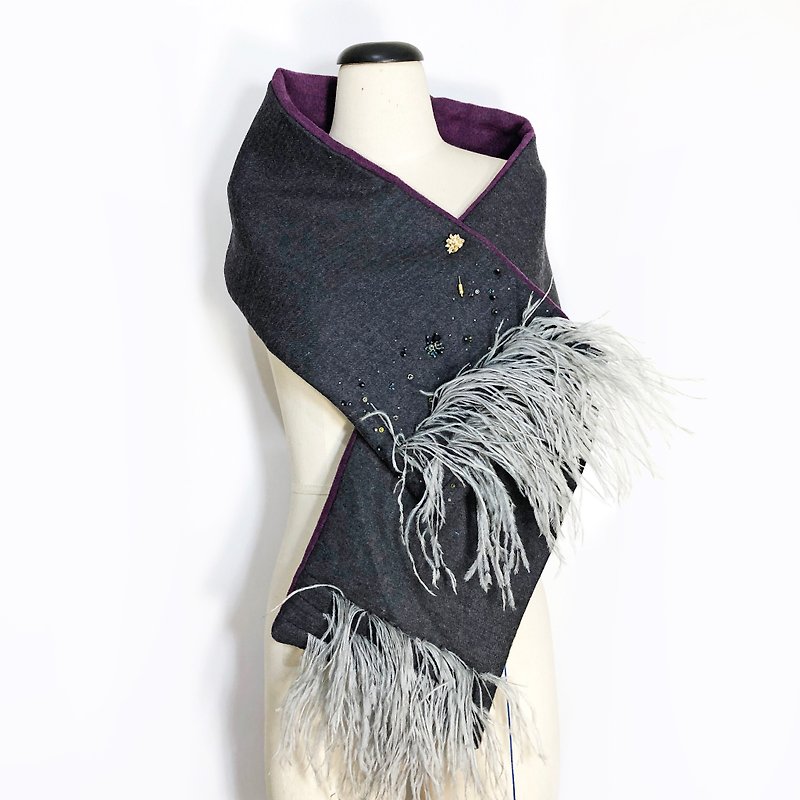 Cashmere Wool Scarf 【Warm Wool Scarf 】【grey long scarf】 【Christmas Gift】 - ผ้าพันคอถัก - ขนแกะ สีเทา