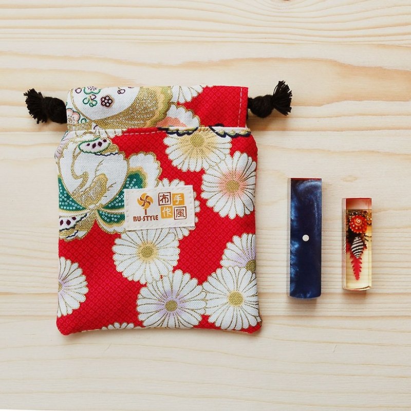 Japanese style ball bouquet pocket (mini) / stamp bag jewelry bag - ตราปั๊ม/สแตมป์/หมึก - ผ้าฝ้าย/ผ้าลินิน สีแดง